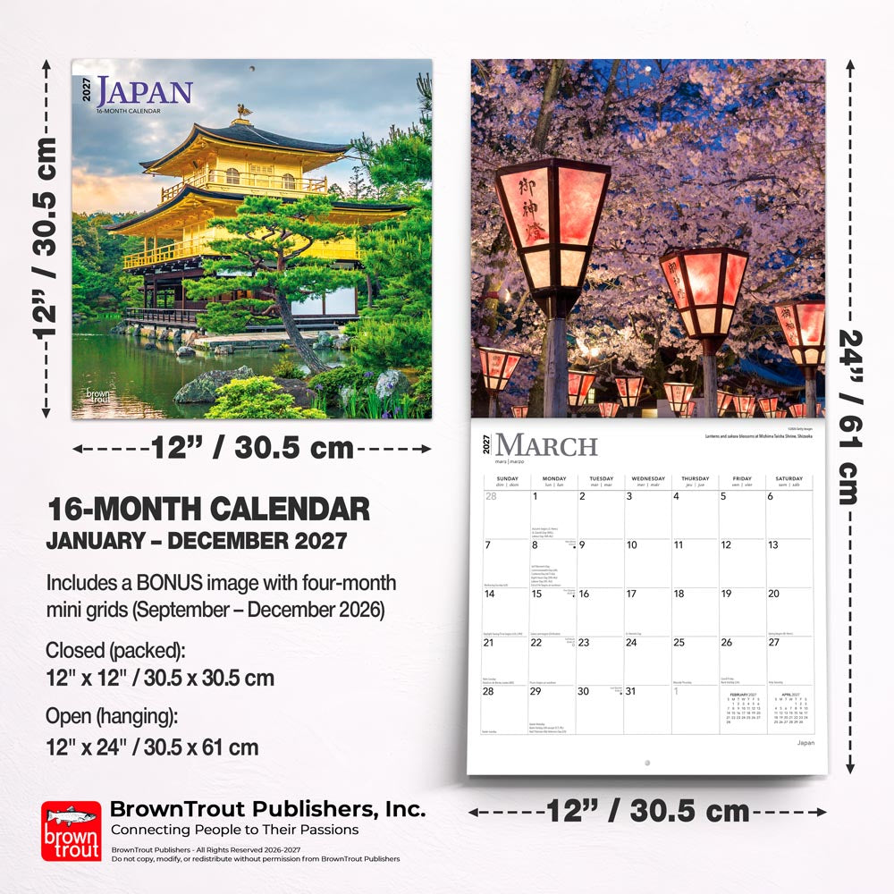 Japan | 2027 12 x 24 Inch (Hanging) Monthly Square Wall Calendar