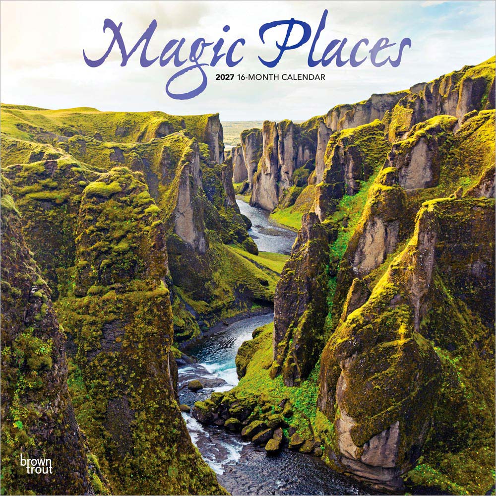 Magic Places | 2027 12 x 24 Inch (Hanging) Monthly Square Wall Calendar | Foil Stamped Cover