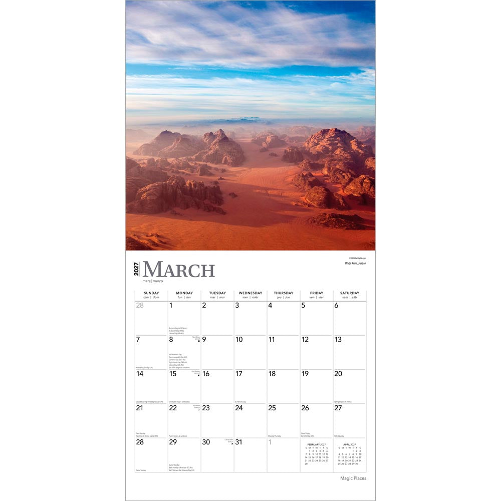 Magic Places | 2027 12 x 24 Inch (Hanging) Monthly Square Wall Calendar | Foil Stamped Cover