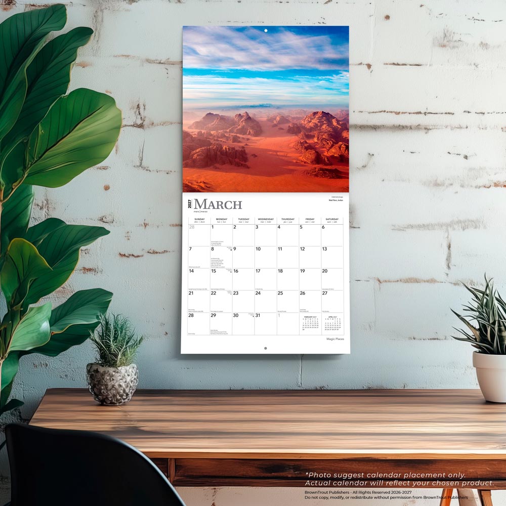 Magic Places | 2027 12 x 24 Inch (Hanging) Monthly Square Wall Calendar | Foil Stamped Cover