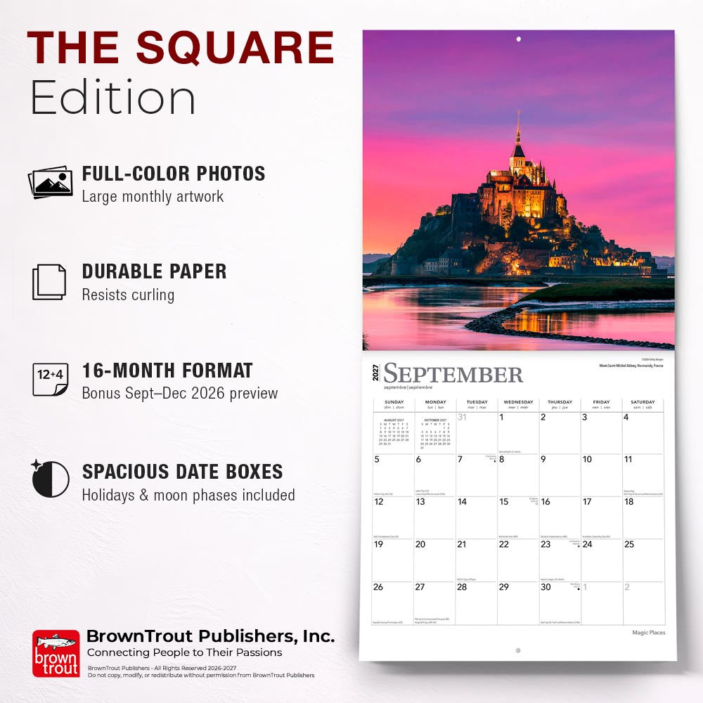 Magic Places | 2027 12 x 24 Inch (Hanging) Monthly Square Wall Calendar | Foil Stamped Cover