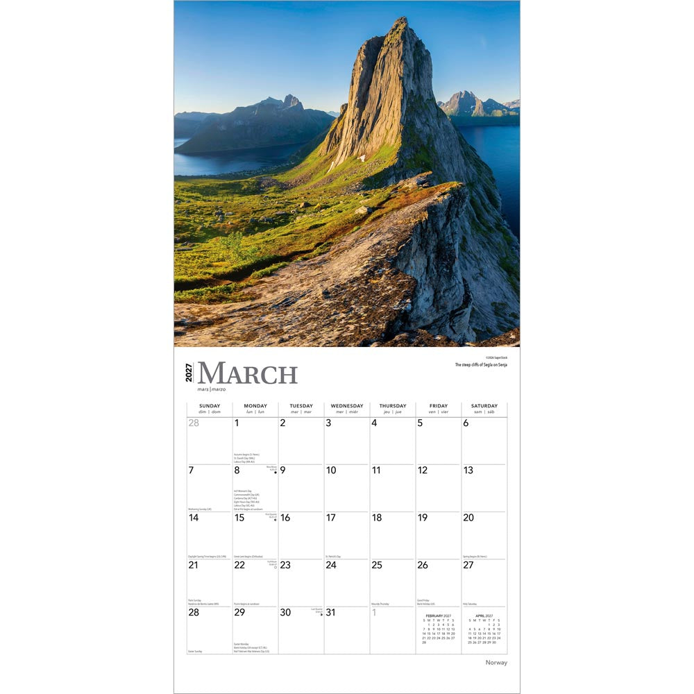 Norway | 2027 12 x 24 Inch (Hanging) Monthly Square Wall Calendar