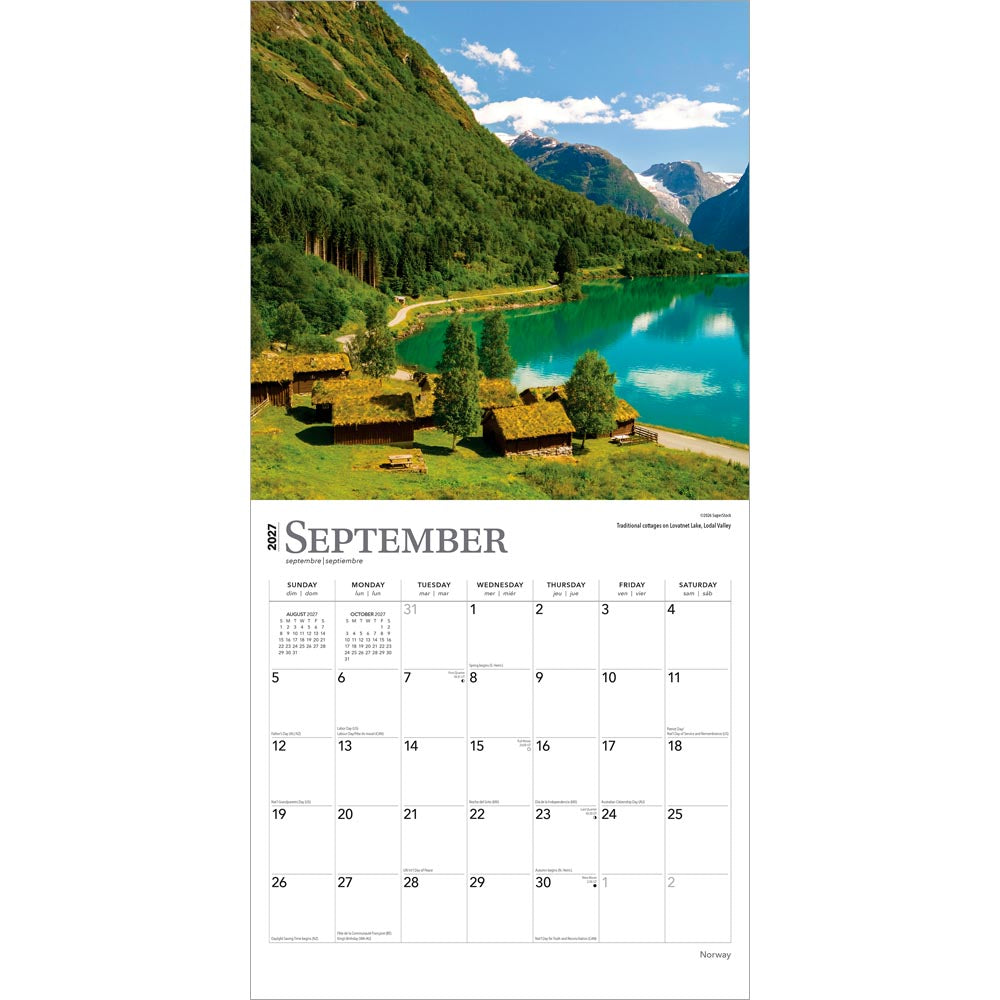 Norway | 2027 12 x 24 Inch (Hanging) Monthly Square Wall Calendar