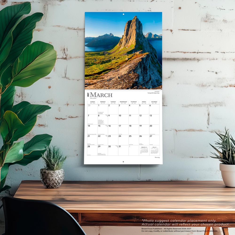 Norway | 2027 12 x 24 Inch (Hanging) Monthly Square Wall Calendar
