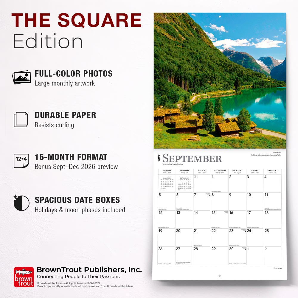 Norway | 2027 12 x 24 Inch (Hanging) Monthly Square Wall Calendar