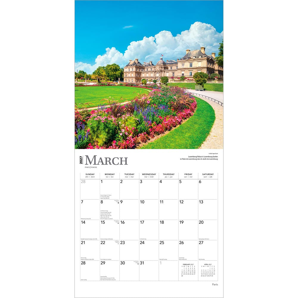 Paris | 2027 12 x 24 Inch (Hanging) Monthly Square Wall Calendar | Foil Stamped Cover | English/French Bilingual