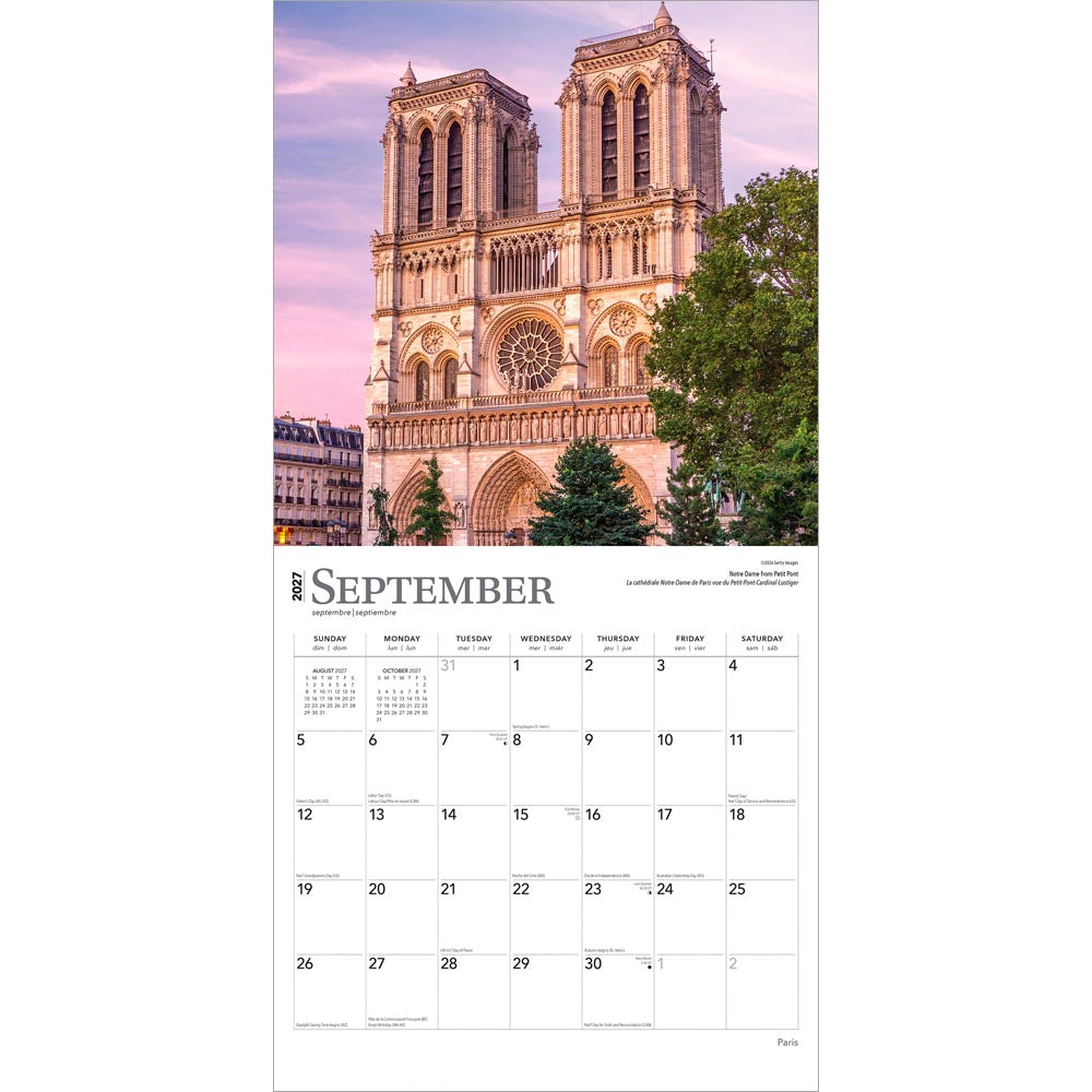 Paris | 2027 12 x 24 Inch (Hanging) Monthly Square Wall Calendar | Foil Stamped Cover | English/French Bilingual