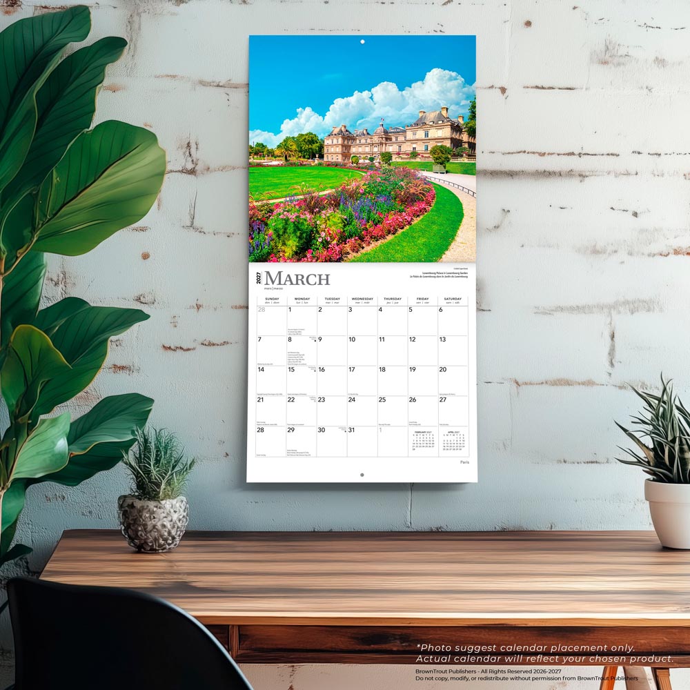 Paris | 2027 12 x 24 Inch (Hanging) Monthly Square Wall Calendar | Foil Stamped Cover | English/French Bilingual