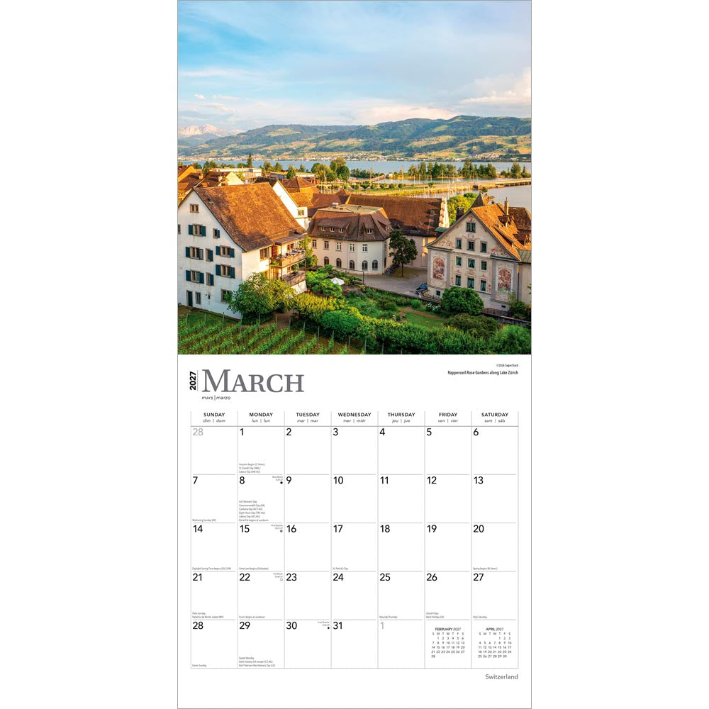 Switzerland | 2027 12 x 24 Inch (Hanging) Monthly Square Wall Calendar