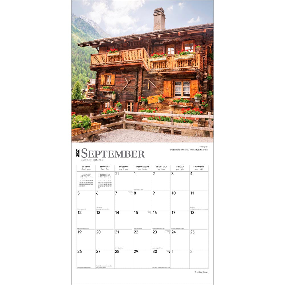 Switzerland | 2027 12 x 24 Inch (Hanging) Monthly Square Wall Calendar