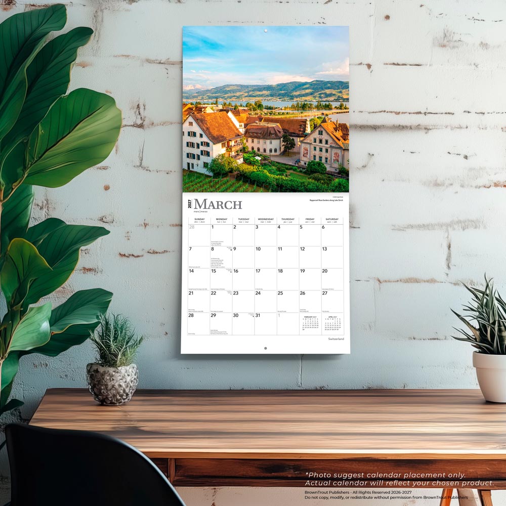 Switzerland | 2027 12 x 24 Inch (Hanging) Monthly Square Wall Calendar