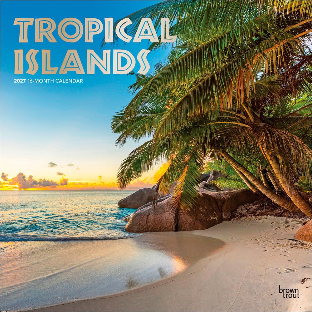Tropical Islands | 2027 12 x 24 Inch (Hanging) Monthly Square Wall Calendar | Foil Stamped Cover