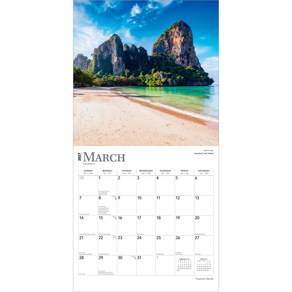 Tropical Islands | 2027 12 x 24 Inch (Hanging) Monthly Square Wall Calendar | Foil Stamped Cover