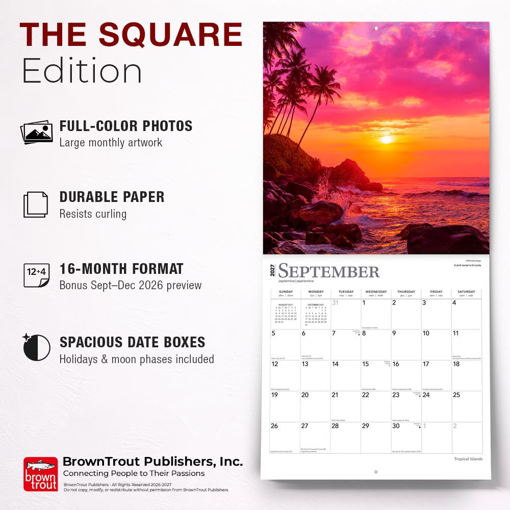 Tropical Islands | 2027 12 x 24 Inch (Hanging) Monthly Square Wall Calendar | Foil Stamped Cover