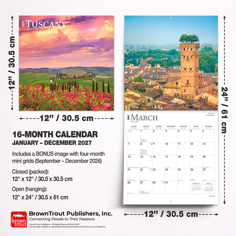 Tuscany | 2027 12 x 24 Inch (Hanging) Monthly Square Wall Calendar