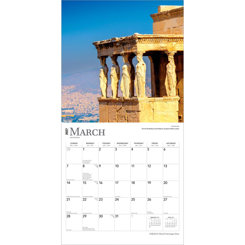 UNESCO World Heritage Sites | 2027 12 x 24 Inch (Hanging) Monthly Square Wall Calendar | Foil Stamped Cover