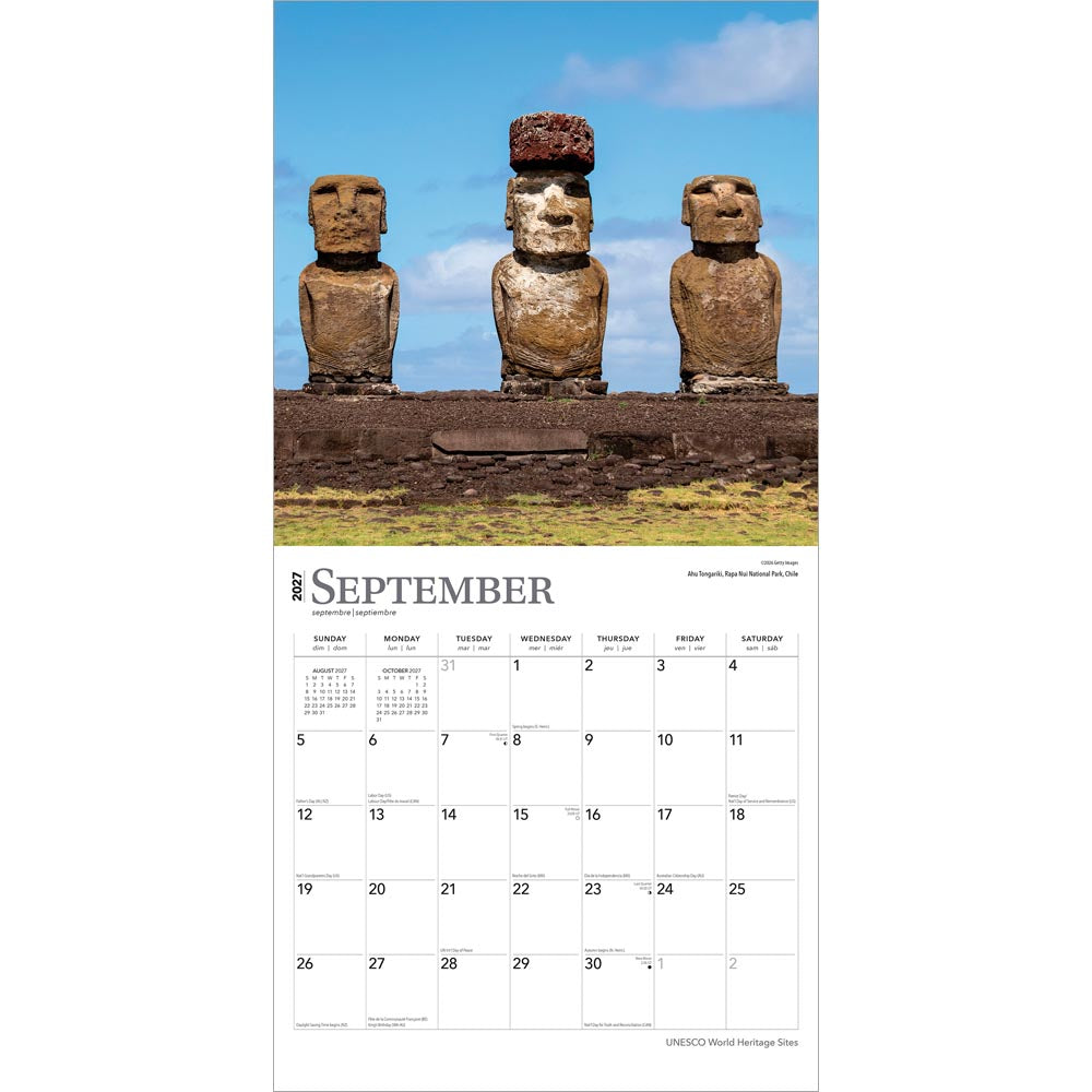 UNESCO World Heritage Sites | 2027 12 x 24 Inch (Hanging) Monthly Square Wall Calendar | Foil Stamped Cover