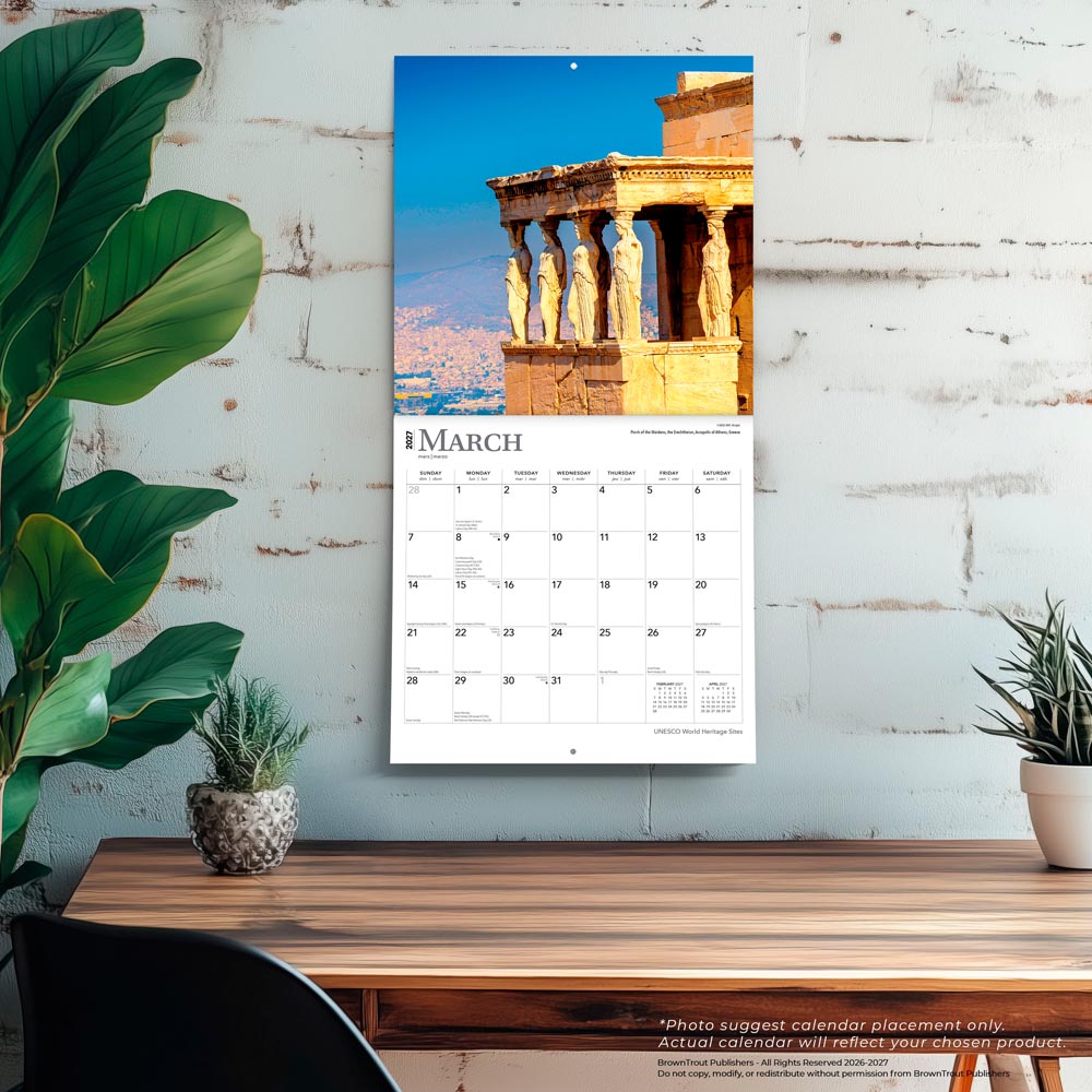 UNESCO World Heritage Sites | 2027 12 x 24 Inch (Hanging) Monthly Square Wall Calendar | Foil Stamped Cover