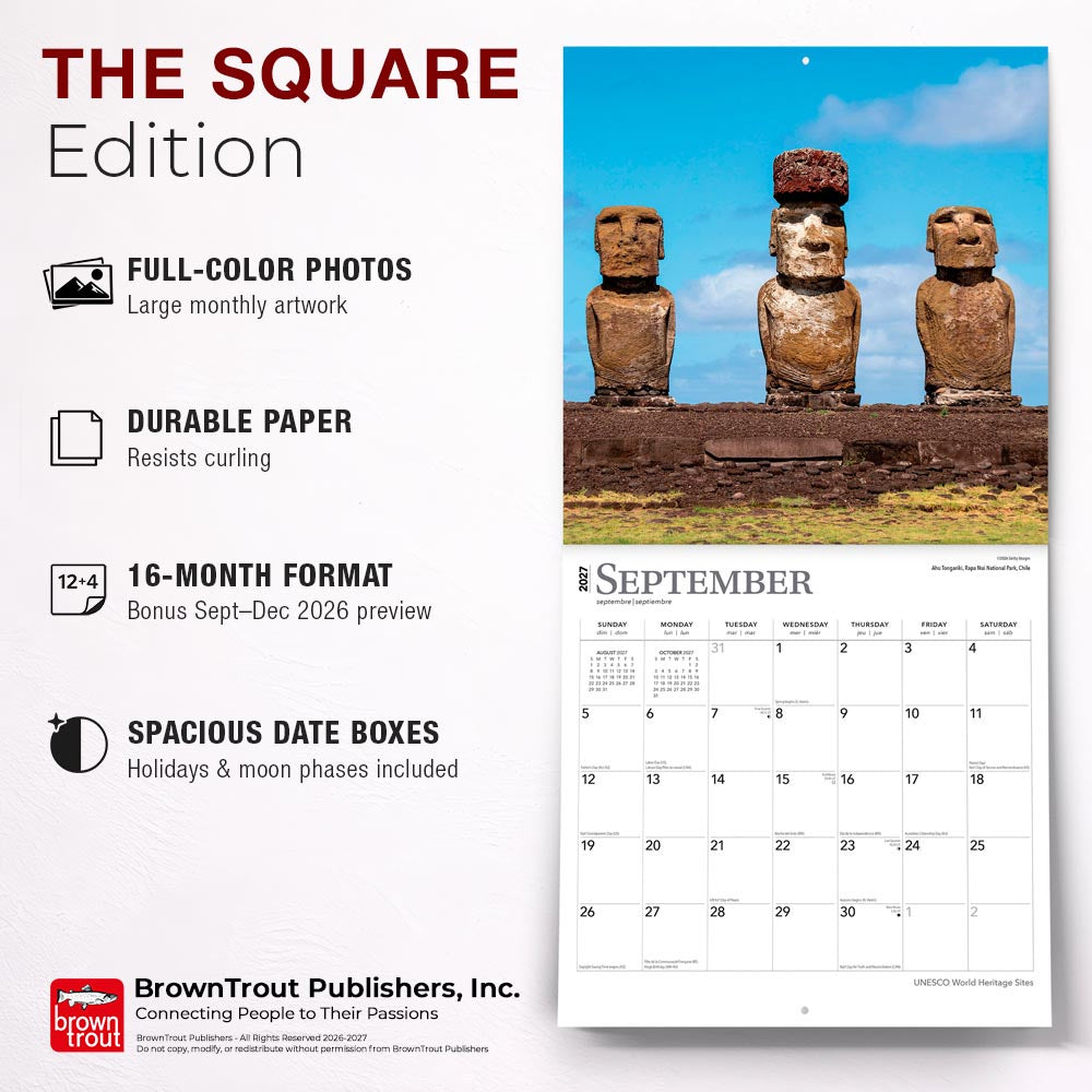 UNESCO World Heritage Sites | 2027 12 x 24 Inch (Hanging) Monthly Square Wall Calendar | Foil Stamped Cover