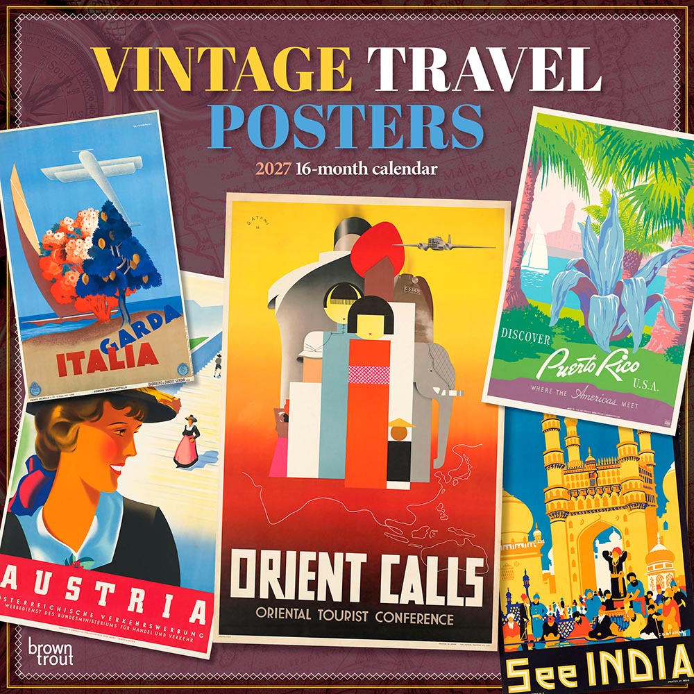 Vintage Travel Posters | 2027 12 x 24 Inch (Hanging) Monthly Square Wall Calendar