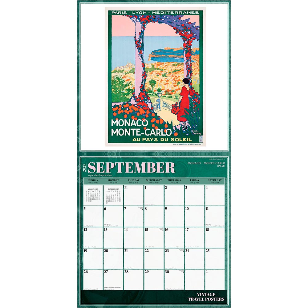 Vintage Travel Posters | 2027 12 x 24 Inch (Hanging) Monthly Square Wall Calendar