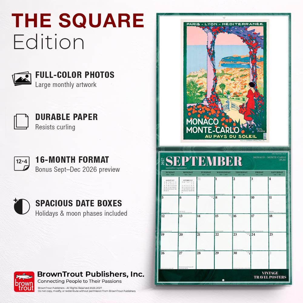 Vintage Travel Posters | 2027 12 x 24 Inch (Hanging) Monthly Square Wall Calendar