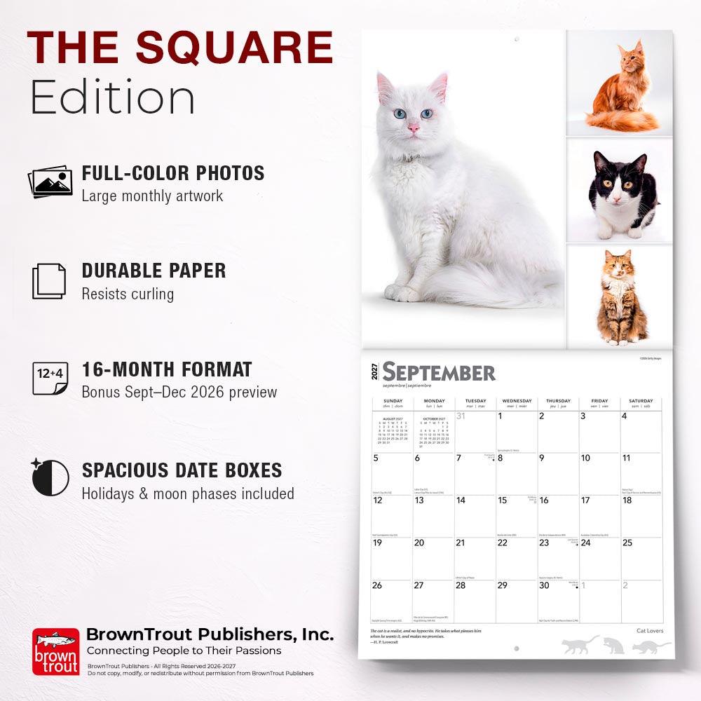 Cat Lovers | 2027 12 x 24 Inch (Hanging) Monthly Square Wall Calendar | Foil Stamped Cover