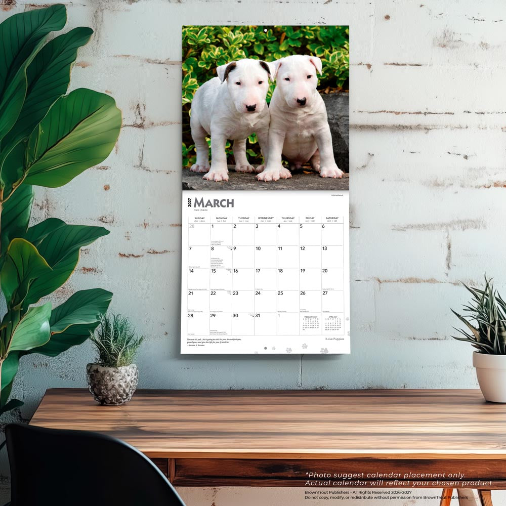 I Love Puppies | 2027 12 x 24 Inch (Hanging) Monthly Square Wall Calendar