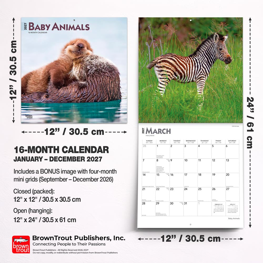 Baby Animals | 2027 12 x 24 Inch (Hanging) Monthly Square Wall Calendar