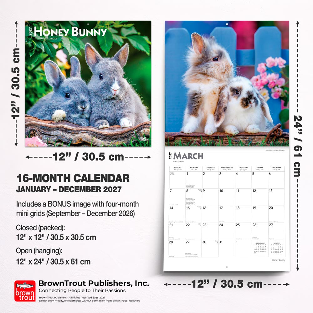 Honey Bunny | 2027 12 x 24 Inch (Hanging) Monthly Square Wall Calendar