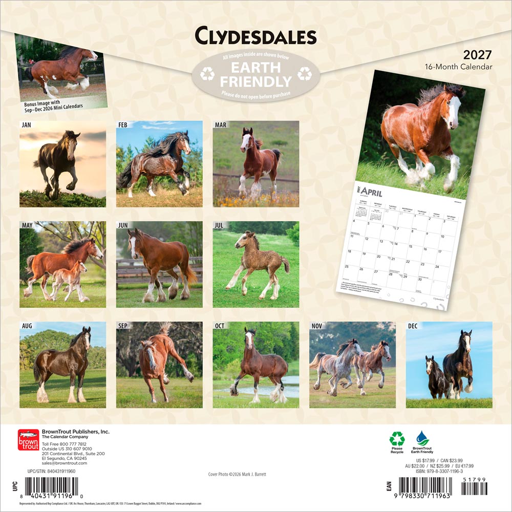 Clydesdales | 2027 12 x 24 Inch (Hanging) Monthly Square Wall Calendar