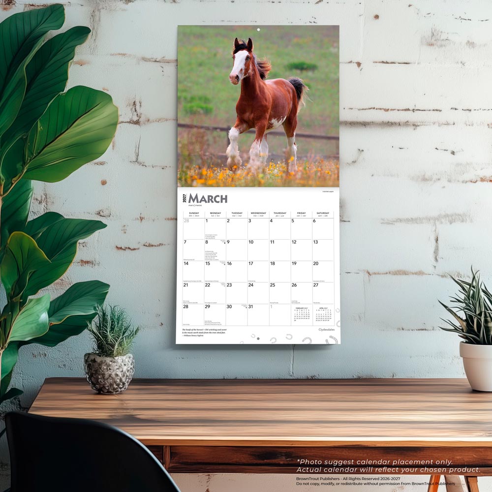 Clydesdales | 2027 12 x 24 Inch (Hanging) Monthly Square Wall Calendar