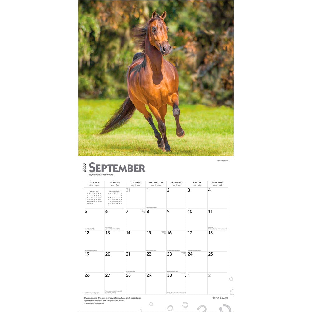 Horse Lovers | 2027 12 x 24 Inch (Hanging) Monthly Square Wall Calendar