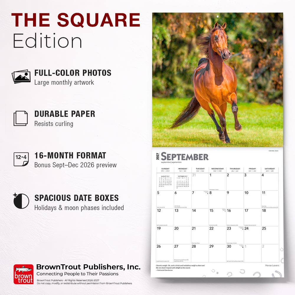 Horse Lovers | 2027 12 x 24 Inch (Hanging) Monthly Square Wall Calendar