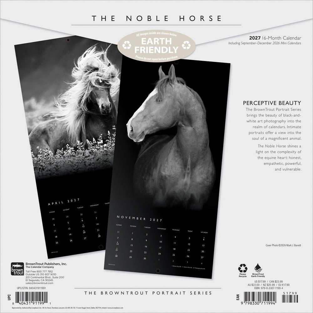 The BrownTrout Portrait Series: The Noble Horse | 2027 12 x 24 Inch (Hanging) Monthly Square Wall Calendar