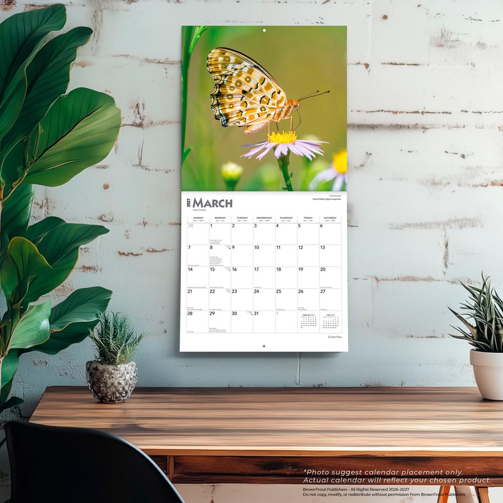Butterflies | 2027 12 x 24 Inch (Hanging) Monthly Square Wall Calendar