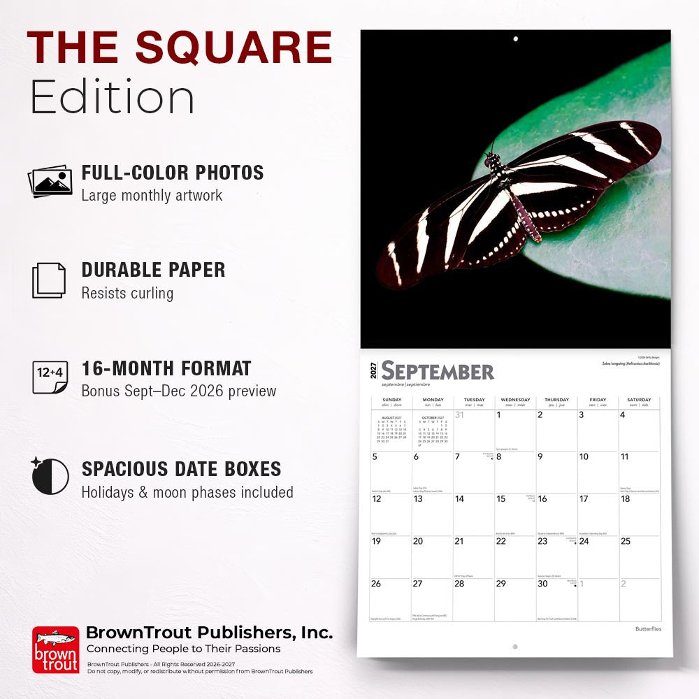 Butterflies | 2027 12 x 24 Inch (Hanging) Monthly Square Wall Calendar