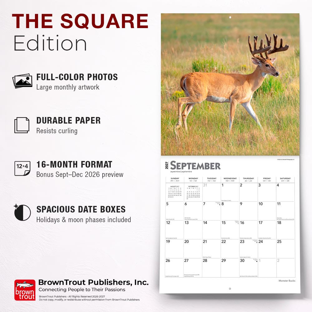 Monster Bucks | 2027 12 x 24 Inch (Hanging) Monthly Square Wall Calendar