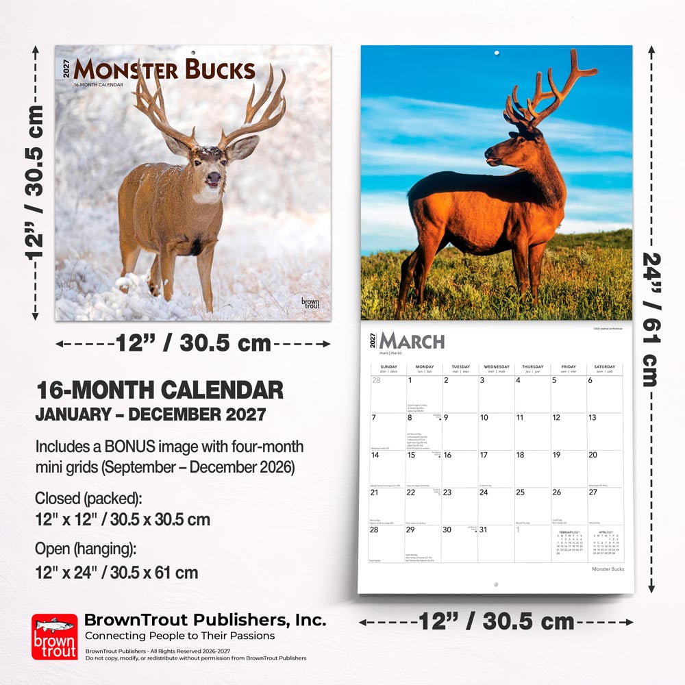 Monster Bucks | 2027 12 x 24 Inch (Hanging) Monthly Square Wall Calendar