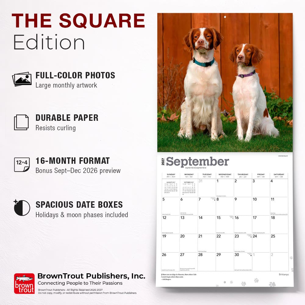 Brittanys | 2027 12 x 24 Inch (Hanging) Monthly Square Wall Calendar