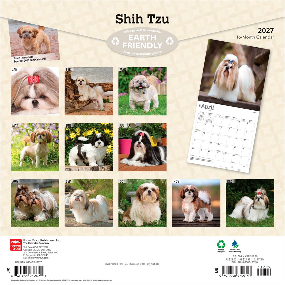 Shih Tzu | 2027 12 x 24 Inch (Hanging) Monthly Square Wall Calendar