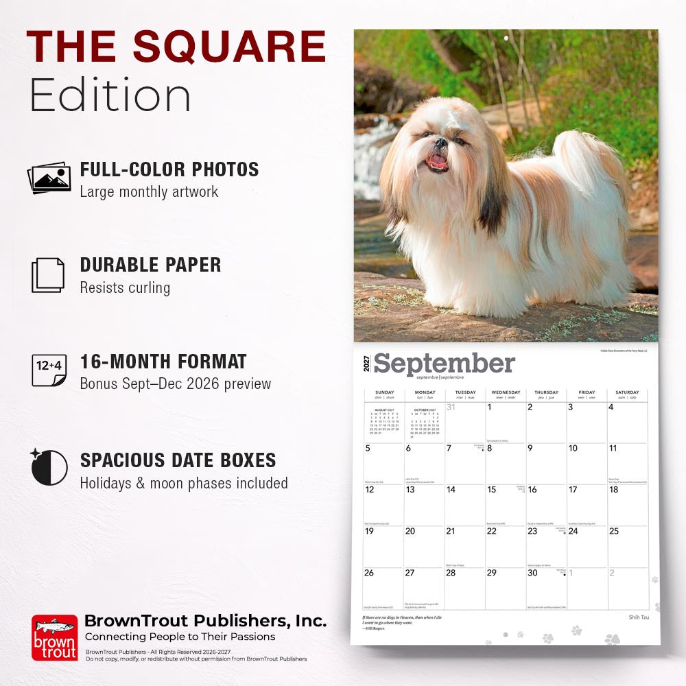 Shih Tzu | 2027 12 x 24 Inch (Hanging) Monthly Square Wall Calendar
