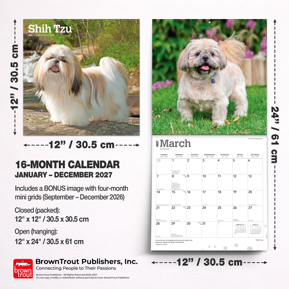 Shih Tzu | 2027 12 x 24 Inch (Hanging) Monthly Square Wall Calendar