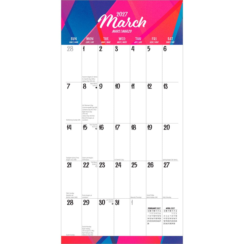 Big & Bright Large Print | 2027 12 x 24 Inch (Hanging) Monthly Square Wall Calendar | Matte Paper