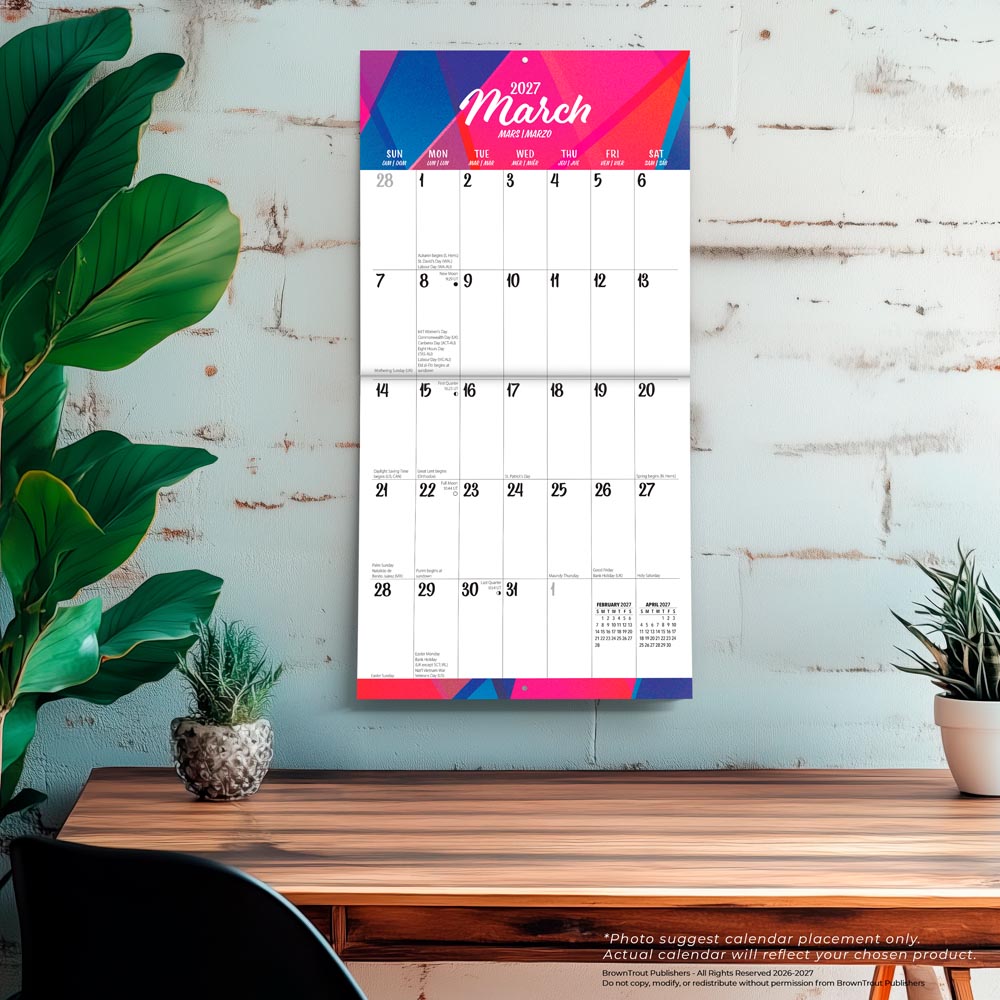 Big & Bright Large Print | 2027 12 x 24 Inch (Hanging) Monthly Square Wall Calendar | Matte Paper