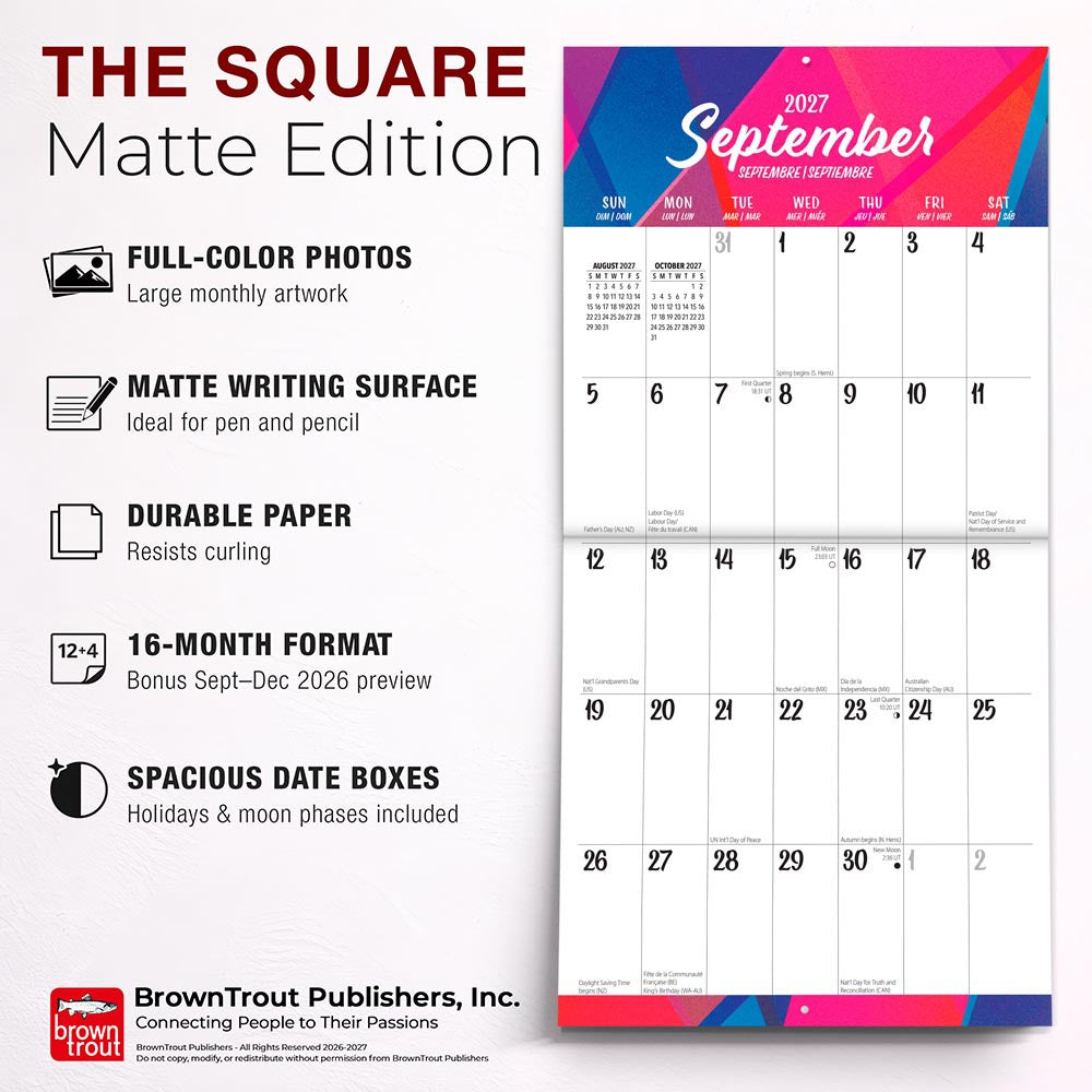 Big & Bright Large Print | 2027 12 x 24 Inch (Hanging) Monthly Square Wall Calendar | Matte Paper