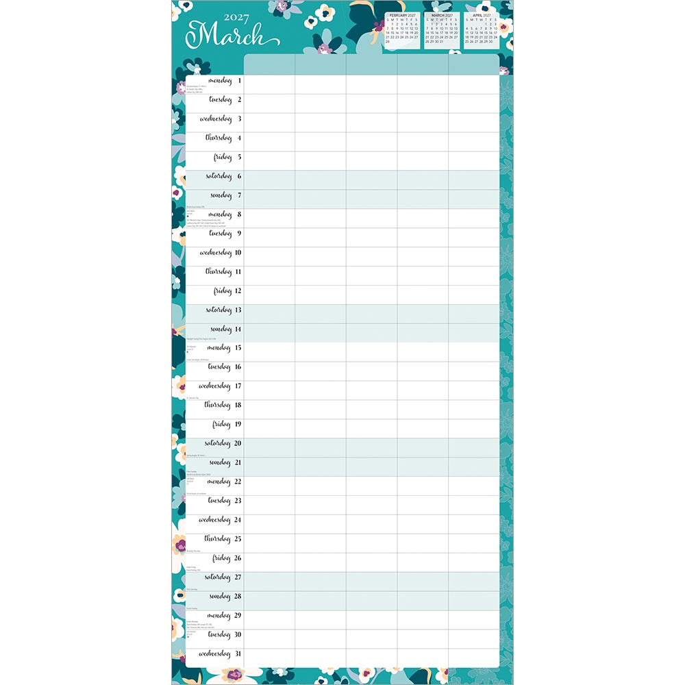 Mom's Family Planner | 2027 12 x 24 Inch (Hanging) Monthly Square Wall Calendar | Matte Paper and Sticker Sheet