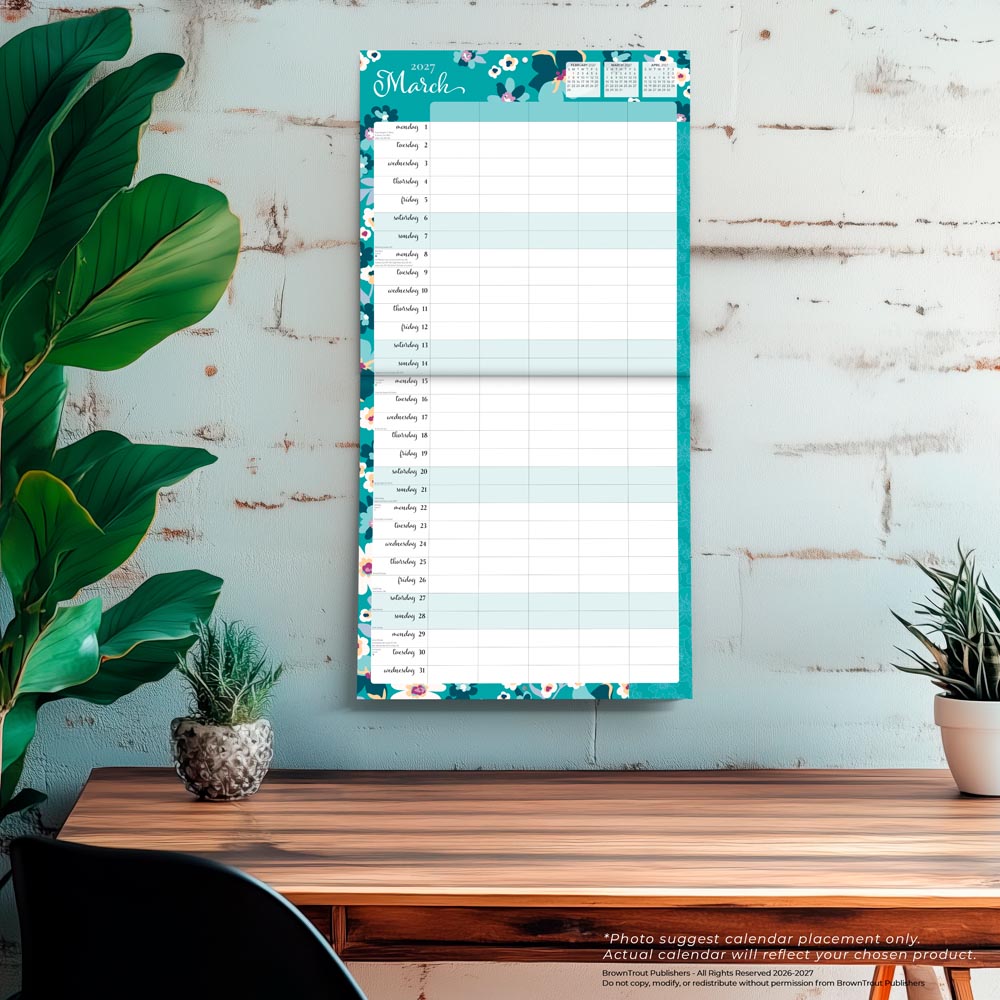 Mom's Family Planner | 2027 12 x 24 Inch (Hanging) Monthly Square Wall Calendar | Matte Paper and Sticker Sheet