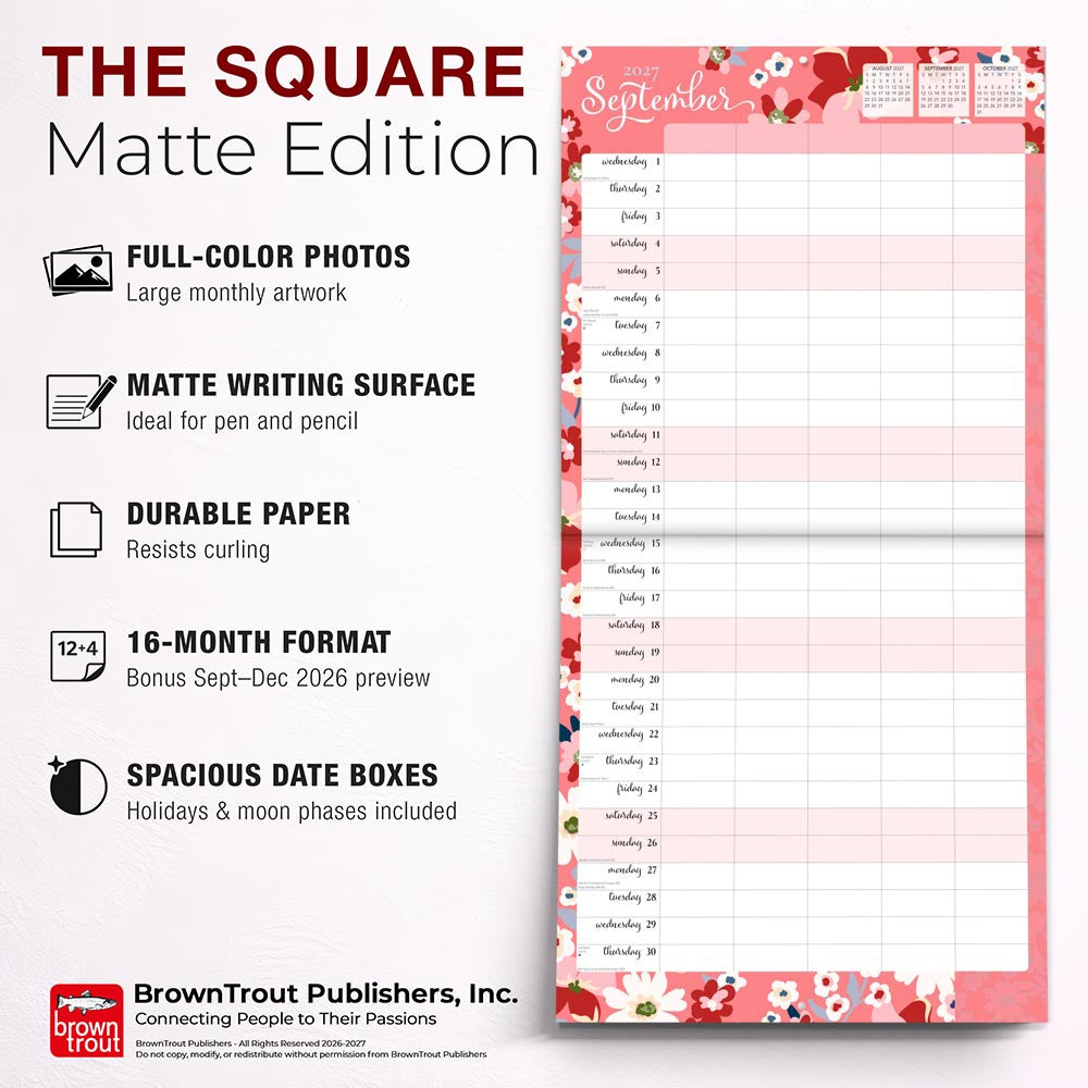 Mom's Family Planner | 2027 12 x 24 Inch (Hanging) Monthly Square Wall Calendar | Matte Paper and Sticker Sheet