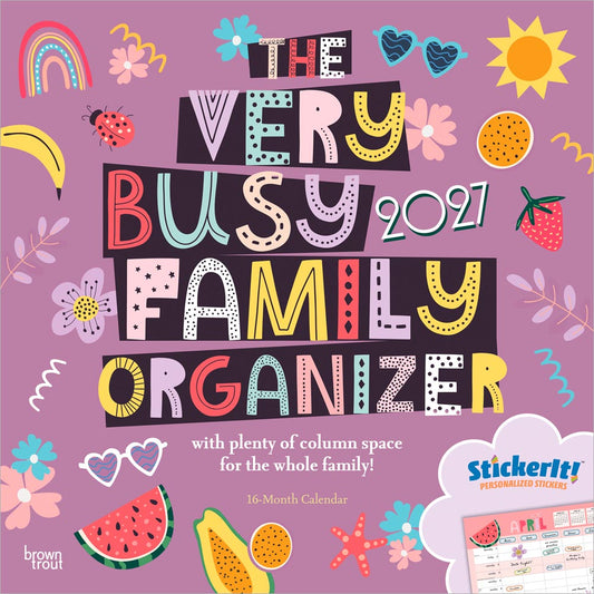 The Very Busy Family Organizer | 2027 12 x 24 Inch (Hanging) Monthly Square Wall Calendar | Matte Paper and Sticker Sheet